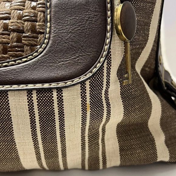 Fossil Reedan Stripe Deadstock Vintage Y2K Striped Satchel Bag Purse Woven - Picture 13 of 16